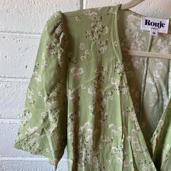 Rouje Green Floral Print Gabin Midi Dress Button Detail 38 Excellent Condition - Picture 6 of 8